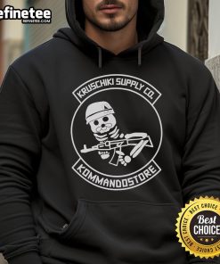 Alt Text: Official Kruschiki Supply Co x Kommandostore Skeleton Hoodie featuring a striking skeleton design on a black background.