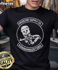 Alt Text: Official Kruschiki Supply Co X Kommandostore Skeleton T-Shirt featuring a unique skeleton graphic design on a black tee.