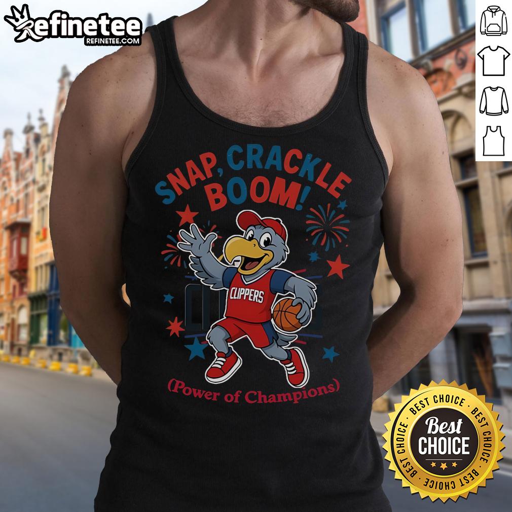 Official LA Clippers Snap Crackle Boom Power Of Champions Indepencence Day Tank Top Official LA Clippers Snap Crackle Boom Independence Day tank top featuring vibrant team colors and festive design.