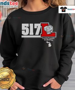 Official Lansing Lugnuts 517 sweatshirt featuring team colors and logo, perfect for baseball fans and casual wear.