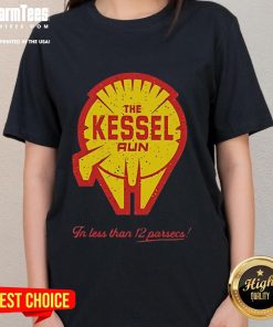 Official Less Than 12 Parasecs Ladies Tee featuring a stylish design for sci-fi enthusiasts and casual wear.