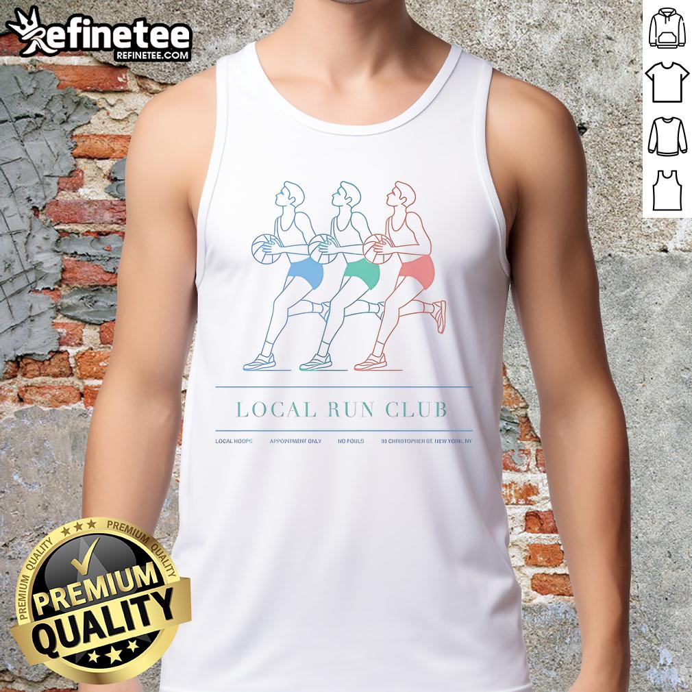 Official Local Run Club Local Hoops Appointment Only No Fouls 85 Christopher St New York NY Tank Top Official Local Run Club tank top featuring 'Local Hoops Appointment Only' design at 85 Christopher St, New York, NY.