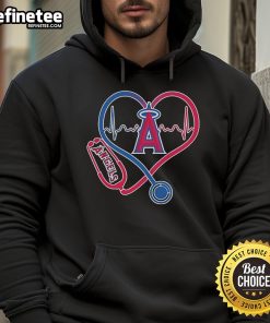 Official Los Angeles Angels Caring Hearts Nurse Hoodie with stethoscope and heartbeat design, perfect for healthcare fans.