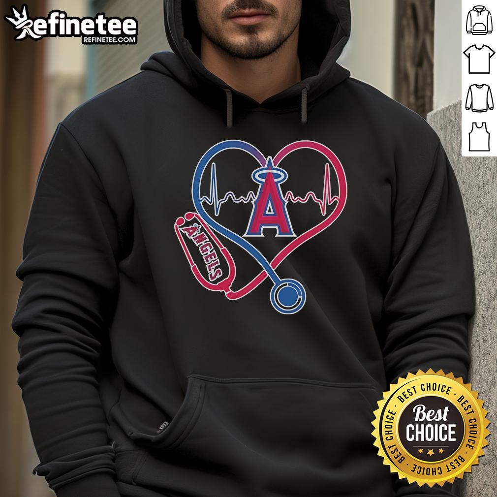 Official Los Angeles Angels Caring Hearts Nurse Stethoscope Heartbeat Hoodie Official Los Angeles Angels Caring Hearts Nurse Hoodie with stethoscope and heartbeat design, perfect for healthcare fans.