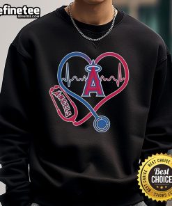 Alt Text: Official Los Angeles Angels Caring Hearts sweatshirt featuring a nurse, stethoscope, and heartbeat design.