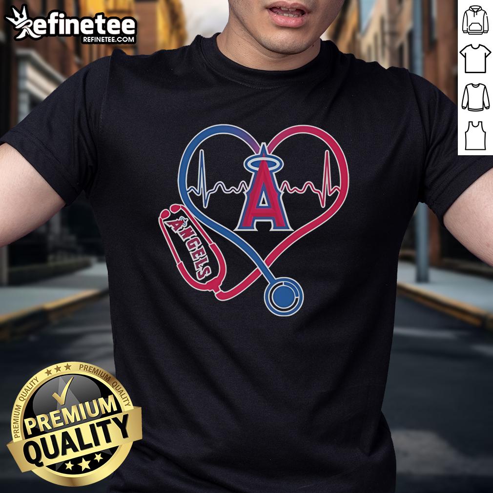 Official Los Angeles Angels Caring Hearts Nurse Stethoscope Heartbeat T Shirt Official Los Angeles Angels Caring Hearts Nurse T-Shirt featuring a stethoscope and heartbeat design, perfect for fans.