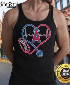 Official Los Angeles Angels Caring Hearts tank top featuring a nurse stethoscope and heartbeat design for fans.