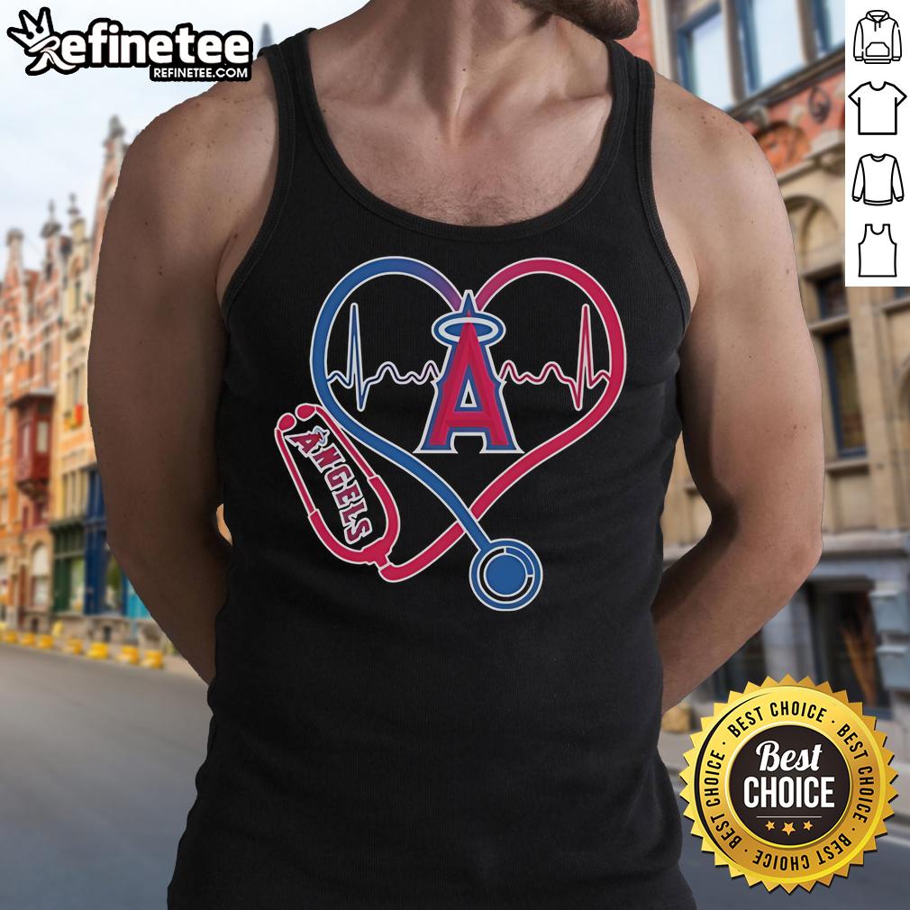Official Los Angeles Angels Caring Hearts Nurse Stethoscope Heartbeat Tank Top Official Los Angeles Angels Caring Hearts tank top featuring a nurse stethoscope and heartbeat design for fans.