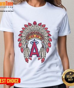 Official Los Angeles Angels Native American logo on a stylish ladies tee, perfect for fans and collectors.