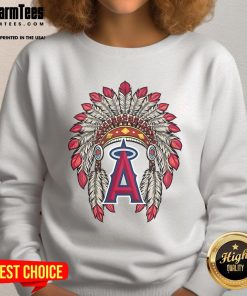 Official Los Angeles Angels Native American logo sweatshirt featuring vibrant team colors and unique design.