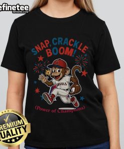 Official Los Angeles Angels Snap Crackle Boom Independence Day Ladies Tee showcasing vibrant team colors and festive design.