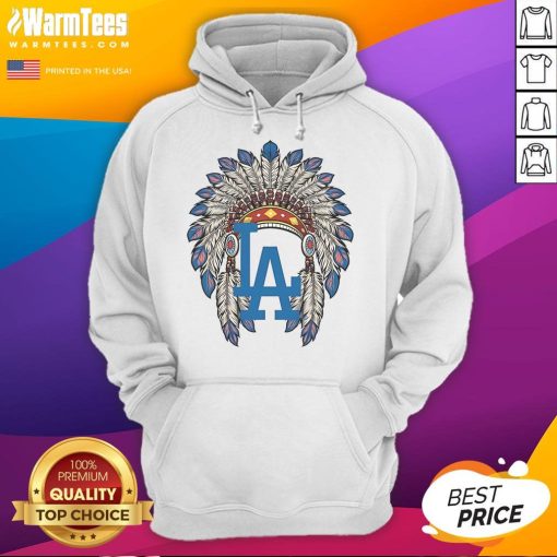Alt Text: Official Los Angeles Dodgers Native American logo hoodie featuring a stylish design for baseball fans and collectors.