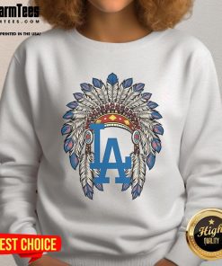 Official Los Angeles Dodgers Native American logo sweatshirt featuring vibrant team colors and unique design.