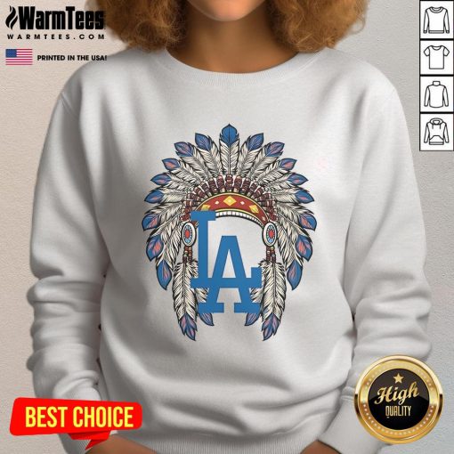 Official Los Angeles Dodgers Native American logo sweatshirt featuring vibrant team colors and unique design.
