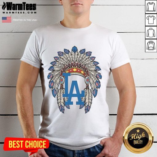 Official Los Angeles Dodgers Native American logo T-shirt featuring unique design and vibrant colors, perfect for fans.