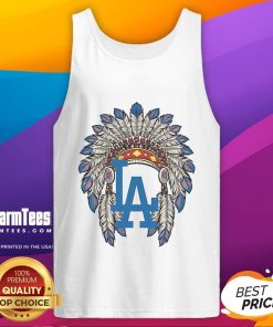 Alt Text: Official Los Angeles Dodgers Native American logo tank top featuring a vibrant design perfect for baseball fans.