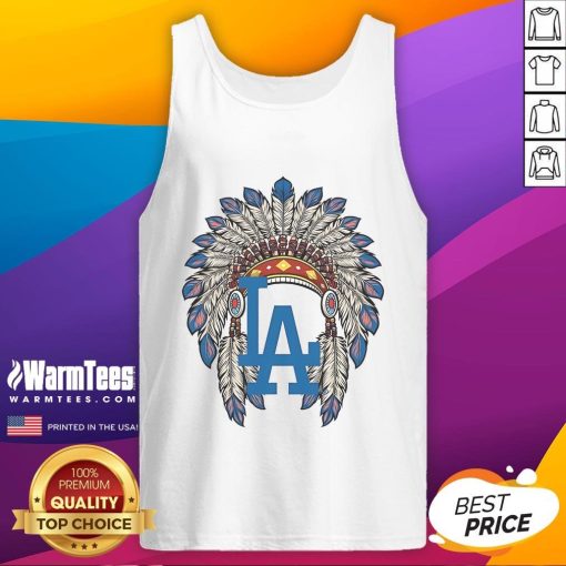 Alt Text: Official Los Angeles Dodgers Native American logo tank top featuring a vibrant design perfect for baseball fans.