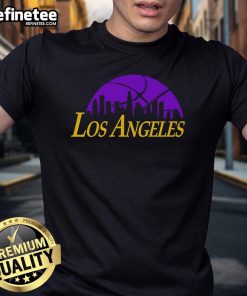 Alt Text: Official Los Angeles Lakers Cityscape Skyline Style 2025 T-Shirt featuring a vibrant skyline design and team colors.