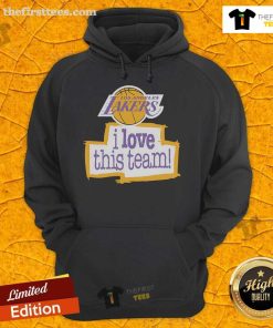 Alt Text: Official Los Angeles Lakers Hardwood Classics I Love This Team hoodie featuring bold team colors and logo design.