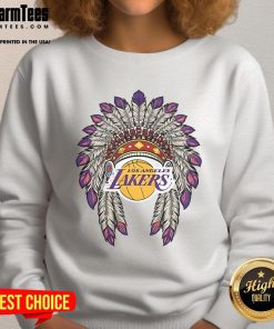Official Los Angeles Lakers Native American logo sweatshirt featuring vibrant colors and unique design for fans.