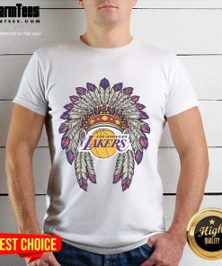 Official Los Angeles Lakers Native American Logo T-Shirt featuring vibrant colors and unique design for basketball fans.