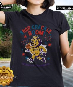 Official Los Angeles Lakers Snap Crackle Boom Independence Day Ladies Tee showcasing team colors and logo.
