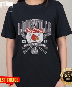 Official Louisville Cardinals College World Series 2025 baseball ladies tee showcasing team spirit and style.