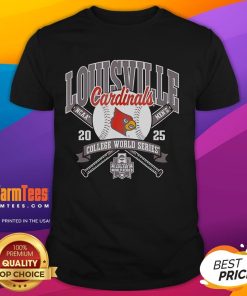 Alt Text: Official Louisville Cardinals College World Series 2025 Baseball T-Shirt featuring team logo and vibrant design.