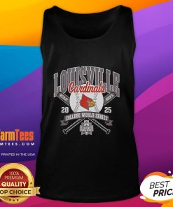 Official Louisville Cardinals College World Series 2025 baseball tank top featuring team logo and vibrant colors.
