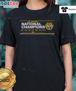 Alt Text: Official LSU Baseball 8x National Champions sign on a stylish ladies tee, perfect for showcasing team pride.