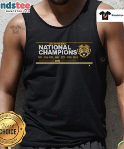 Official LSU Baseball 8x National Champions sign tank top featuring team colors and logo, perfect for fans and sportswear.