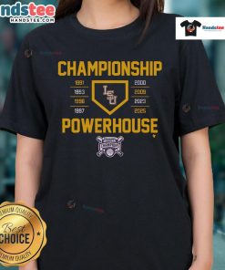 Official LSU Baseball Championship Powerhouse 2025 Ladies Tee in vibrant colors, perfect for fans and comfortable wear.