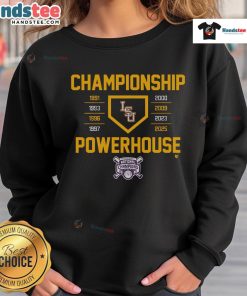 Official LSU Baseball Championship Powerhouse 2025 Sweatshirt featuring team colors and logo, perfect for fans.