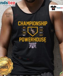 Official LSU Baseball Championship Powerhouse 2025 tank top showcasing team pride and athletic style for fans.