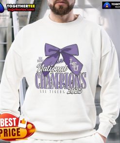Official LSU Tigers 2025 NCAA Baseball Men's College World Series Champions Bow Sweatshirt in purple and gold.