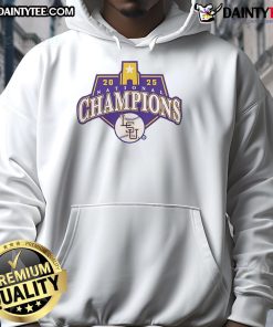 Official LSU Tigers Baseball 2025 National Champions logo hoodie featuring vibrant team colors and design.