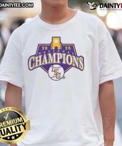Alt Text: Official LSU Tigers Baseball 2025 National Champions logo t-shirt featuring vibrant team colors and bold graphics.