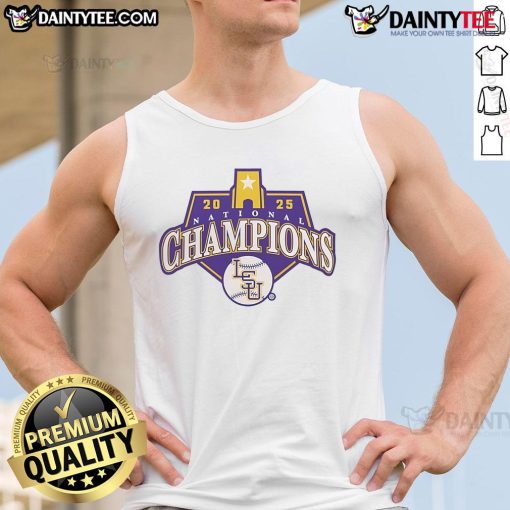 Alt Text: Official LSU Tigers Baseball 2025 National Champions logo on a stylish tank top, perfect for fans and summer wear.
