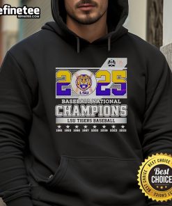 Official LSU Tigers Baseball National 2025 Champions NCAA Hoodie showcasing team colors and championship logo.