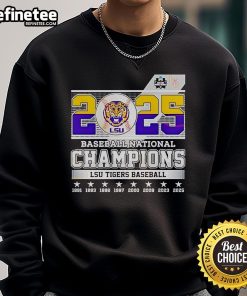 Official LSU Tigers Baseball National 2025 Champions NCAA sweatshirt showcasing team pride and championship spirit.