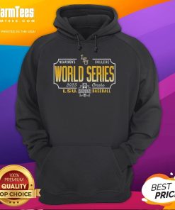Official LSU Tigers MCWS 2025 College World Series baseball hoodie in vibrant team colors.