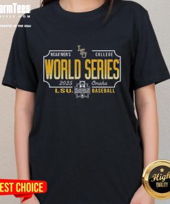 Official LSU Tigers MCWS 2025 College World Series baseball ladies tee showcasing team pride and stylish design.