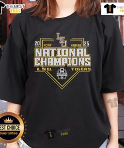 Official LSU Tigers National Champions Baseball 2025 ladies tee showcasing vibrant team colors and logo.