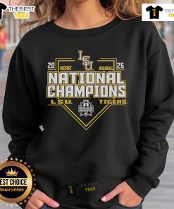Official LSU Tigers National Champions Baseball 2025 sweatshirt in purple and gold, perfect for fan apparel.