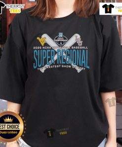 Official LSU Tigers vs West Virginia Mountaineers 2025 NCAA Baseball Super Regional ladies tee featuring team logos.