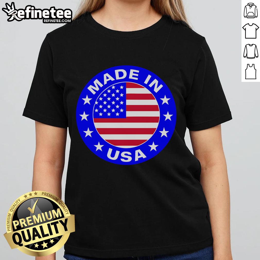 Official Made In The Usa Badge Ladies Tee Official Made in the USA badge on a stylish ladies tee, showcasing quality and patriotic design.