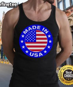 Official Made in the USA badge on a stylish tank top, showcasing quality craftsmanship and patriotic pride.