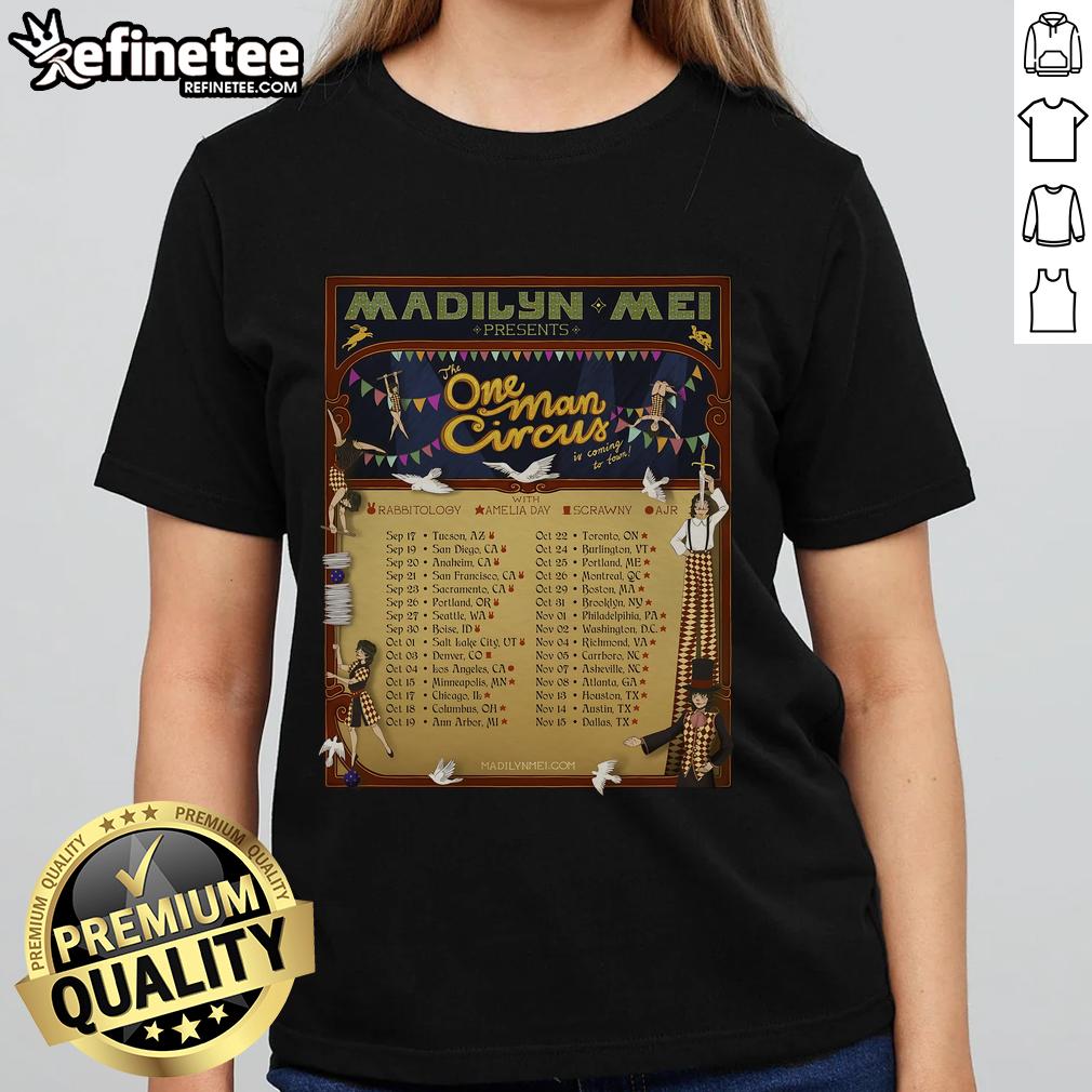 Official Madilyn Mei The One Man Circus In Coming To Tour 2025 Poster Ladies-Tee Alt Text: Official Madilyn Mei The One Man Circus 2025 Tour poster featuring Ladies Tee design and vibrant circus imagery.