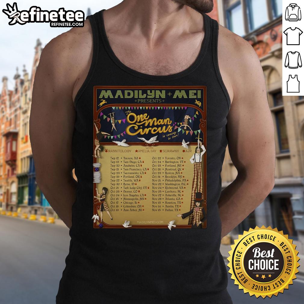 Official Madilyn Mei The One Man Circus In Coming To Tour 2025 Poster Tank Top Alt Text: Official Madilyn Mei 'The One Man Circus' tour 2025 poster featuring a vibrant tank top design and circus elements.