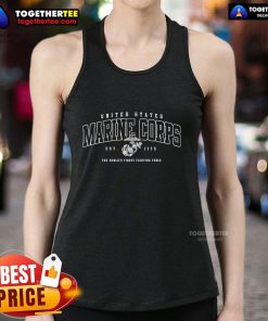 Official Marine Corps World's Finest Fighting Force tank top showcasing bold logo and patriotic design for proud supporters.